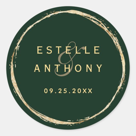フォレストグリーン金ゴールド円フレームアンパサンド結婚ズ ラウンドシール (正面)