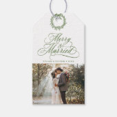 フォレストグリーン おめでたい新婚夫婦の写真 ギフトタグ (正面)