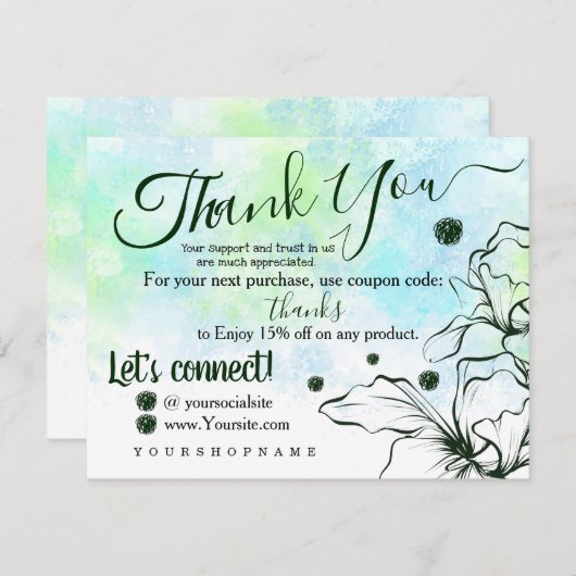 フォレストグリーン-ご注文のカードをありがとうございます サンキューカード (正面/裏面)