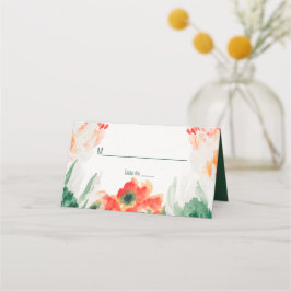 フォレストグリーン、オレンジ、ホワイトウォーターのカラーフローラ プレイスカード