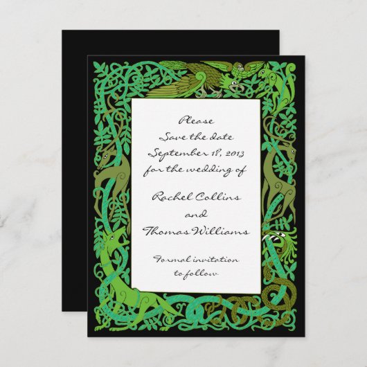フォレストグリーン ケルトの結婚式 Save the Date 発表 招待状 (正面/裏面)