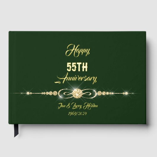 フォレストグリーン ゴールドホイル 結婚記念日 ゲストブック (正面)