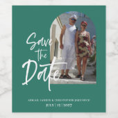 フォレストグリーン フォト セーブ・ザ・デート インビテーション ワインラベル (シングルラベル)