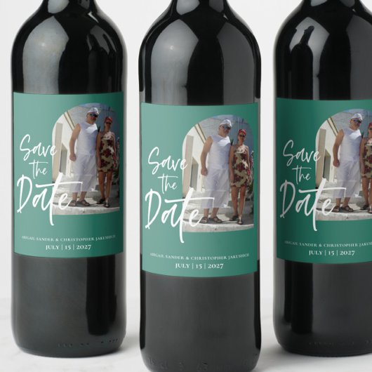 フォレストグリーン フォト セーブ・ザ・デート インビテーション ワインラベル