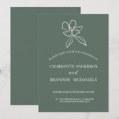 フォレストグリーン ミニマル フラワー ウェディング  招待状 (正面/裏面)