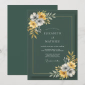 フォレストグリーン+野の花の結婚式 招待状 (正面/裏面)