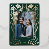 フォレストグリーン&金ゴールドアールヌーボー結婚式招待状 箔招待状 (裏面)