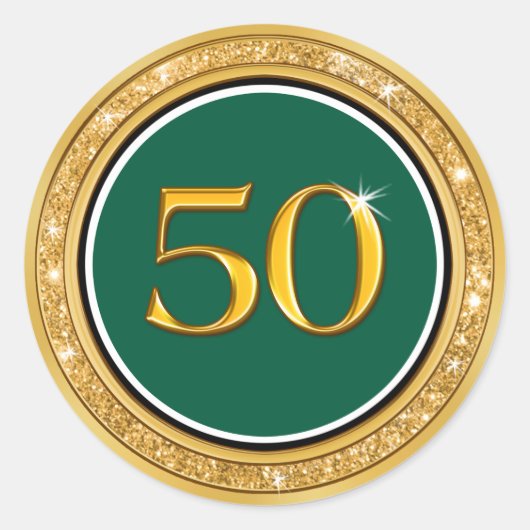 フォレストグリーン,金ゴールド, 50thステッカー,クラス懇親会 ラウンドシール (正面)