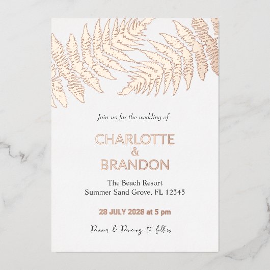 フォレストシダアウトドア結婚ズバラ金ゴールド 箔招待状 (正面)