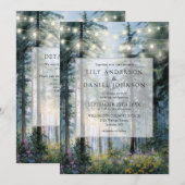 フォレストストリングライト フローラルQRコード ウェディング 招待状 (正面/裏面)