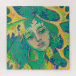 フォレストスピリット、シュールファンタジーポートレートグリーンフォーク ジグソーパズル