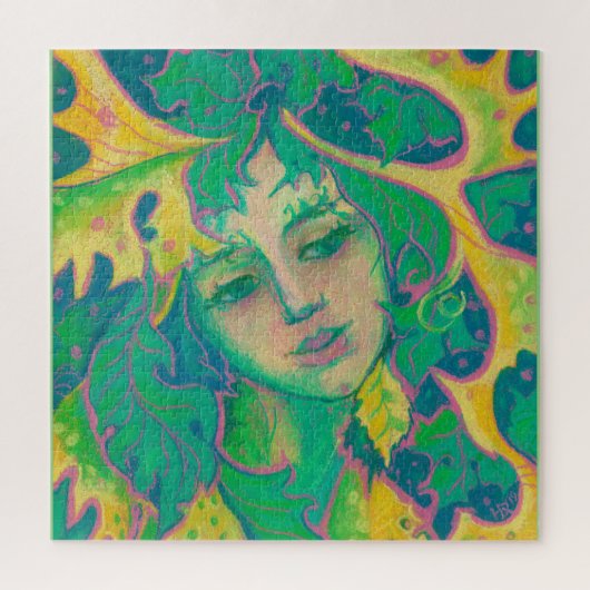 フォレストスピリット、シュールファンタジーポートレートグリーンフォーク ジグソーパズル (縦)