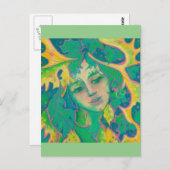 フォレストスピリット、シュールファンタジーポートレートグリーンフォーク ポストカード (正面/裏面)