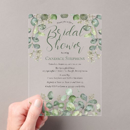 フォレストセージグリーンシードeucalyptusブライダルシャワー アクリル招待状 (インサイチュ (ポータブル))