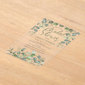 フォレストセージグリーンシードeucalyptusブライダルシャワー アクリル招待状 (レイダウン)