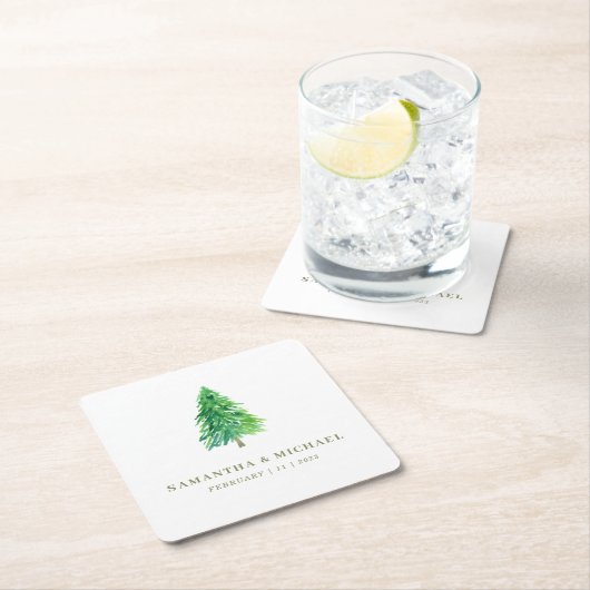 フォレストツリーウォーターカラーフローラボホ結婚ズ スクエアペーパーコースター (インサイチュ)