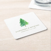 フォレストツリーウォーターカラーフローラボホ結婚ズ スクエアペーパーコースター (アングル)