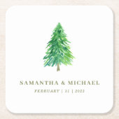 フォレストツリーウォーターカラーフローラボホ結婚ズ スクエアペーパーコースター (正面)