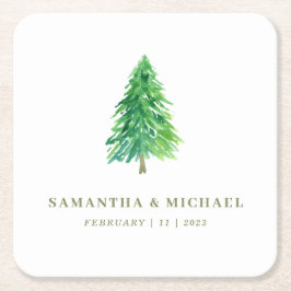 フォレストツリーウォーターカラーフローラボホ結婚ズ スクエアペーパーコースター