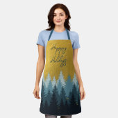 フォレストツリーズゴールデンランドスケープハッピーホリデー エプロン (着用した状態)