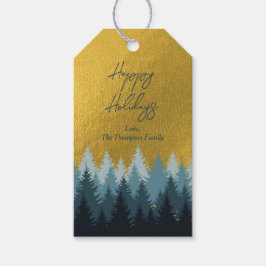 フォレストツリーズゴールデンランドスケープハッピーホリデー ギフトタグ