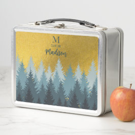 フォレストツリーズゴールデンランドスケープベビーモノグラム メタルランチボックス