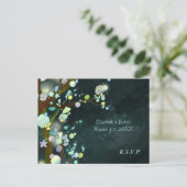 フォレストツリーダークグリーンウェディングRSVP インビテーションポストカード (スタンド正面)