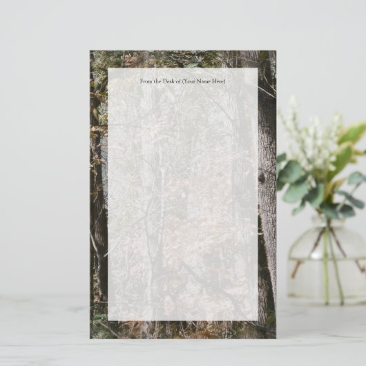 フォレストツリー迷彩柄カモフラージュ自然狩り/魚釣り 便箋 (スタンド正面)