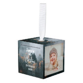 フォレストテーマベビー初めてのクリスマス3枚の写真 キューブオーナメント (正面アングル)