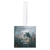 フォレストテーマベビー初めてのクリスマス3枚の写真 キューブオーナメント (正面)