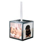 フォレストテーマベビー初めてのクリスマス3枚の写真 キューブオーナメント (裏面アングル)