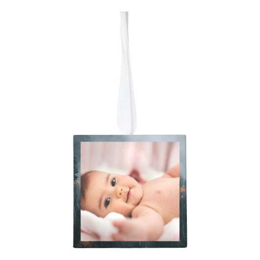 フォレストテーマベビー初めてのクリスマス3枚の写真 キューブオーナメント (裏面)