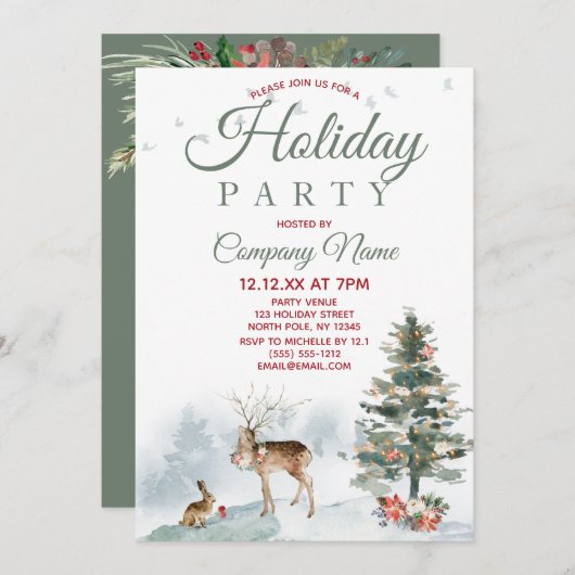 フォレストディアホリデー企業のクリスマスパーティー 招待状 (正面/裏面)