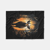 フォレストディアーワイルドライフアニマルイラストレーション1 フリースブランケット (正面(横))