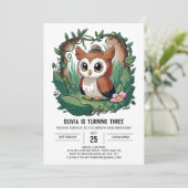 フォレストデジタカラフルルフクロウ誕生日 招待状 (スタンド正面)