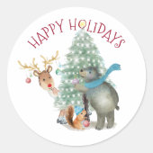 フォレストトナディアベアーツリークリスマス封筒用シール ラウンドシール (正面)