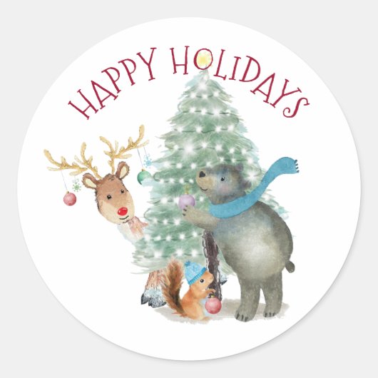 フォレストトナディアベアーツリークリスマス封筒用シール ラウンドシール (正面)