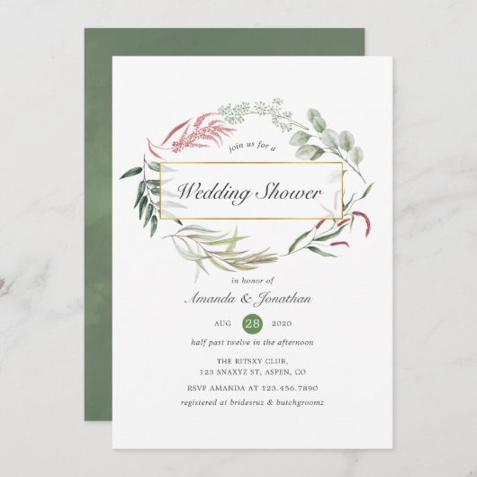 フォレストハーバリウムジオメトリックウェディングシャワー 招待状 (正面/裏面)