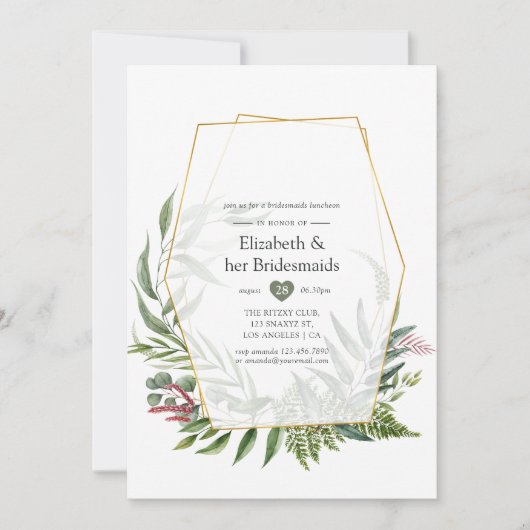 フォレストハーバリウムジオメトリックブリデスメイド昼食会 招待状 (正面)