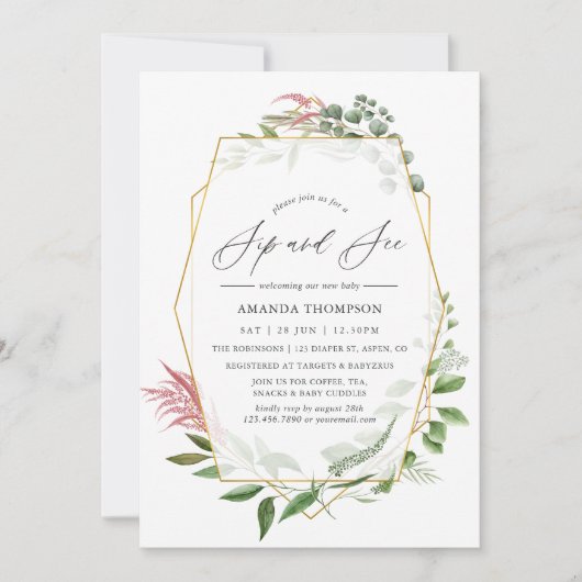 フォレストハーバリウムジオメトリックsipと参照パーティー 招待状 (正面)