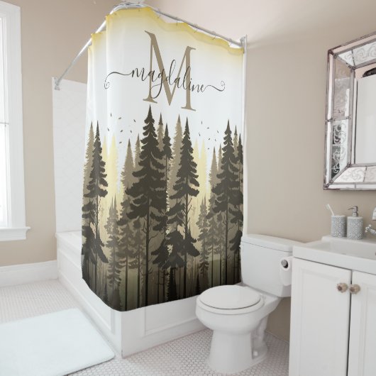 フォレストパインツリースクリプト名モノグラム シャワーカーテン (インサイチュ)