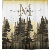 フォレストパインツリースクリプト名モノグラム シャワーカーテン (正面)