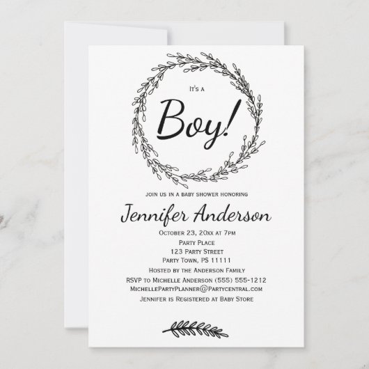 フォレストパイン素朴カントリー少年の赤ちゃんシャワー 招待状 (正面)