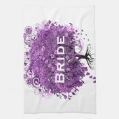 フォレストパープルハートリーフ結婚ツリー キッチンタオル (縦)