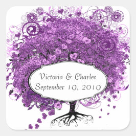 フォレストパープルハートリーフ結婚ツリー スクエアシール
