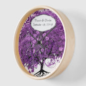 フォレストパープルハートリーフ結婚ツリー 壁時計 (傾斜)