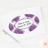 フォレストパープルハートリーフ結婚ツリー 楕円形シール (封筒)