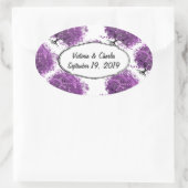 フォレストパープルハートリーフ結婚ツリー 楕円形シール (バッグ)
