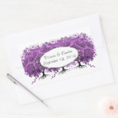 フォレストパープルハートリーフ結婚ツリー 長方形シール (封筒)