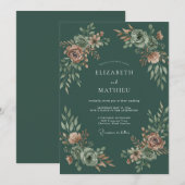 フォレストピーチの野生の花の結婚式 招待状 (正面/裏面)
